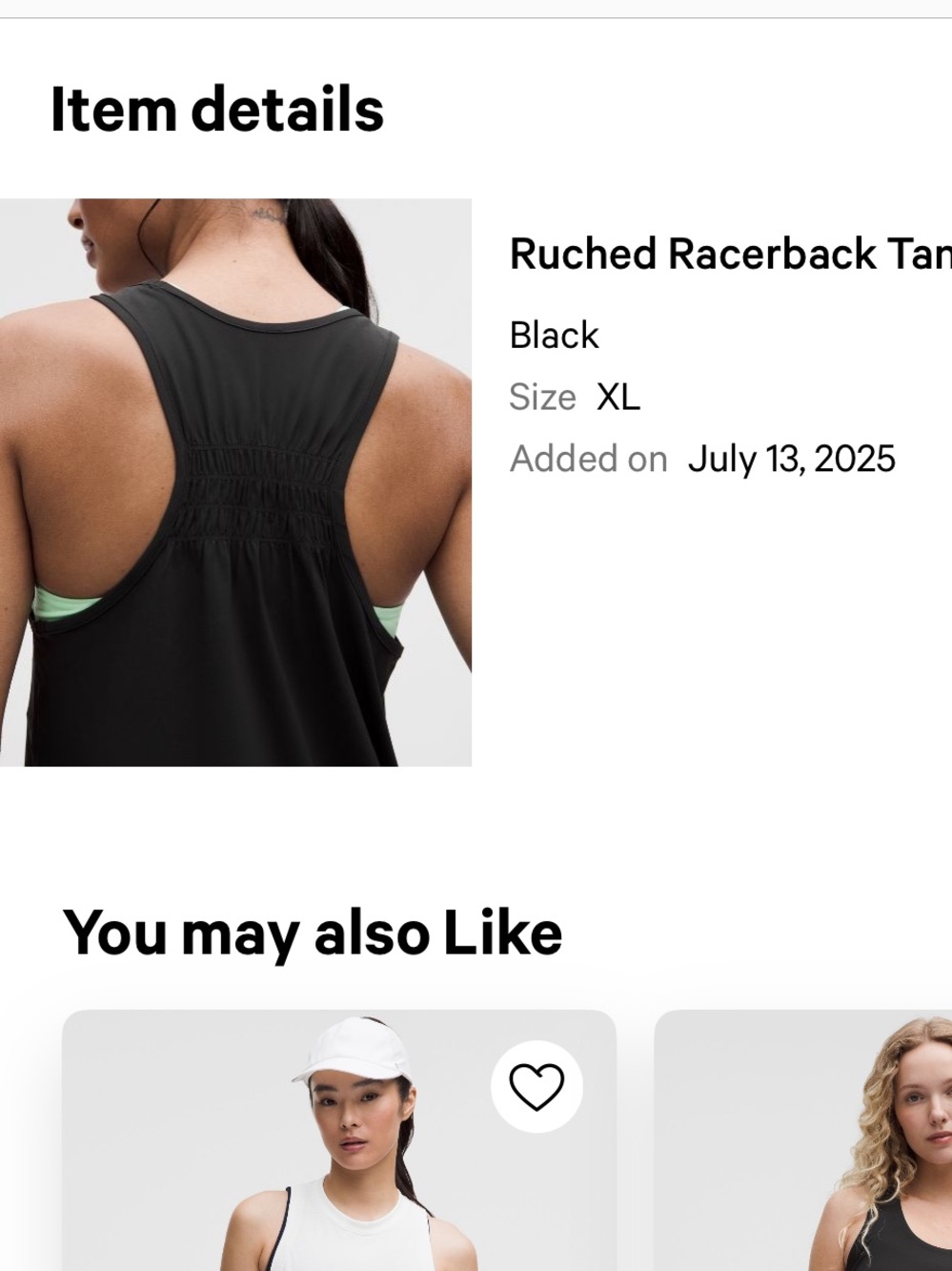 lululemon athletica Black Ruched Racerback Tank
